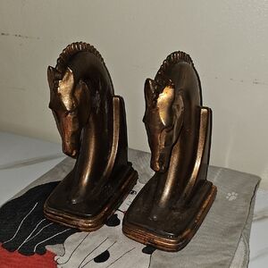 Vintage Bronze Copper Trojan Horse Head Bookends 1930's